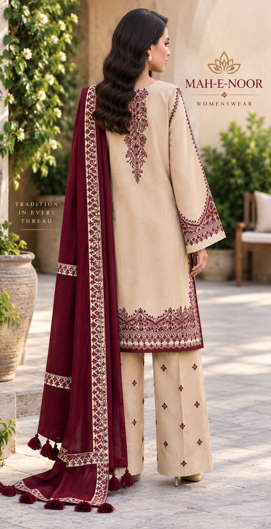 Mah-E-Noor winter 3pc Dyed Dhanak