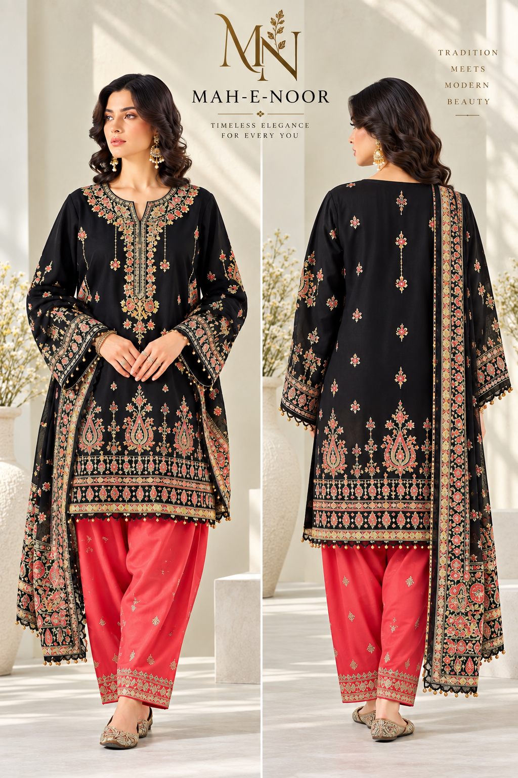 Mah-E-Noor winter 2pc  ETHNIC SLIK