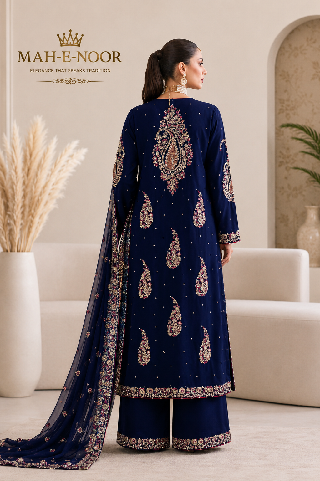 Mah-E-Noor silk Embroiderd 2pc
