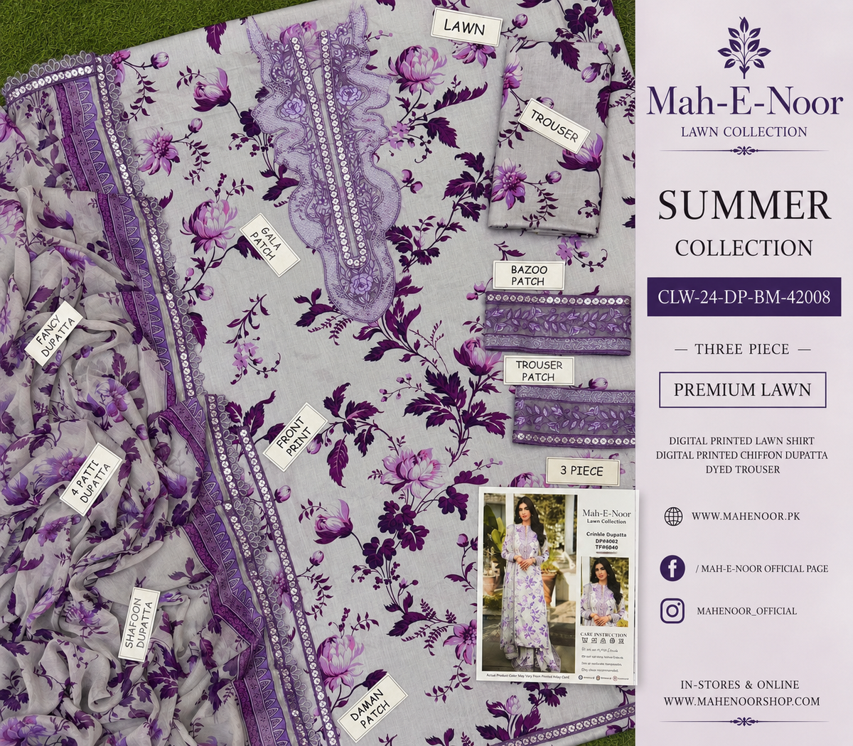 Mah-E-Noor Premium Lawn 3-Piece suit