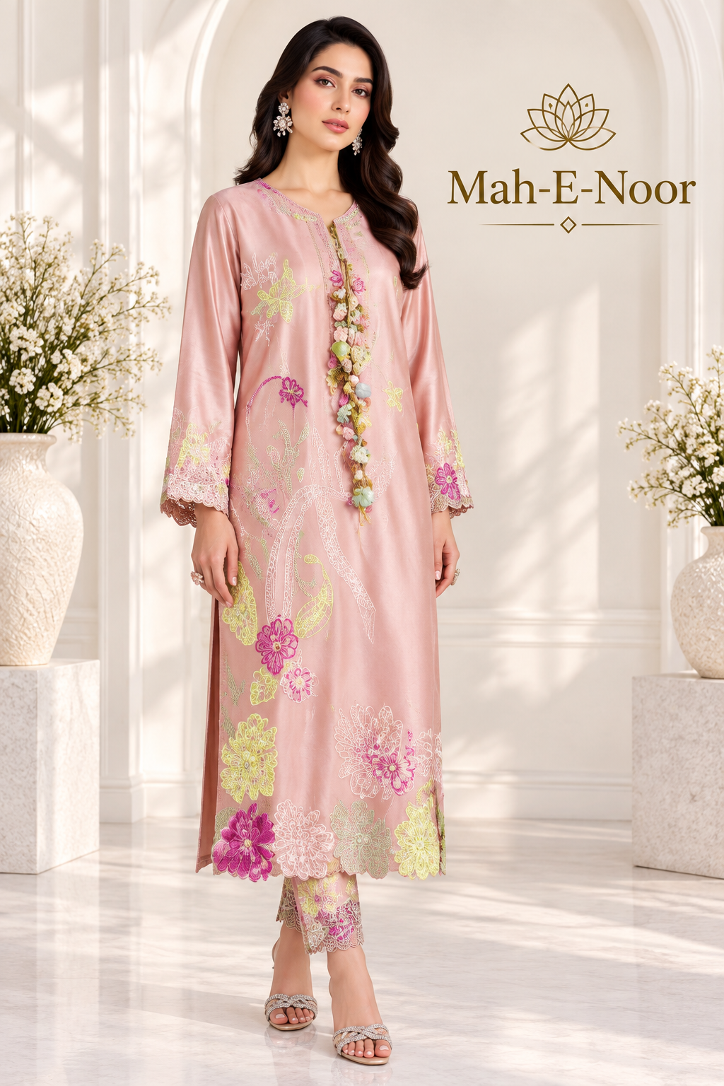 Mah-E-Noor winter 2pc Emboridered Silk