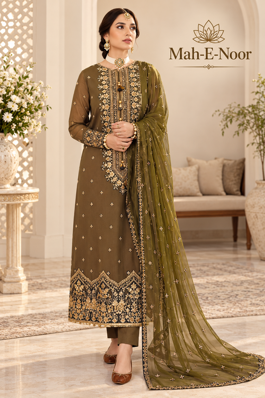 Mah-E-Noor winter 3pc Premium Emboridered Lawn