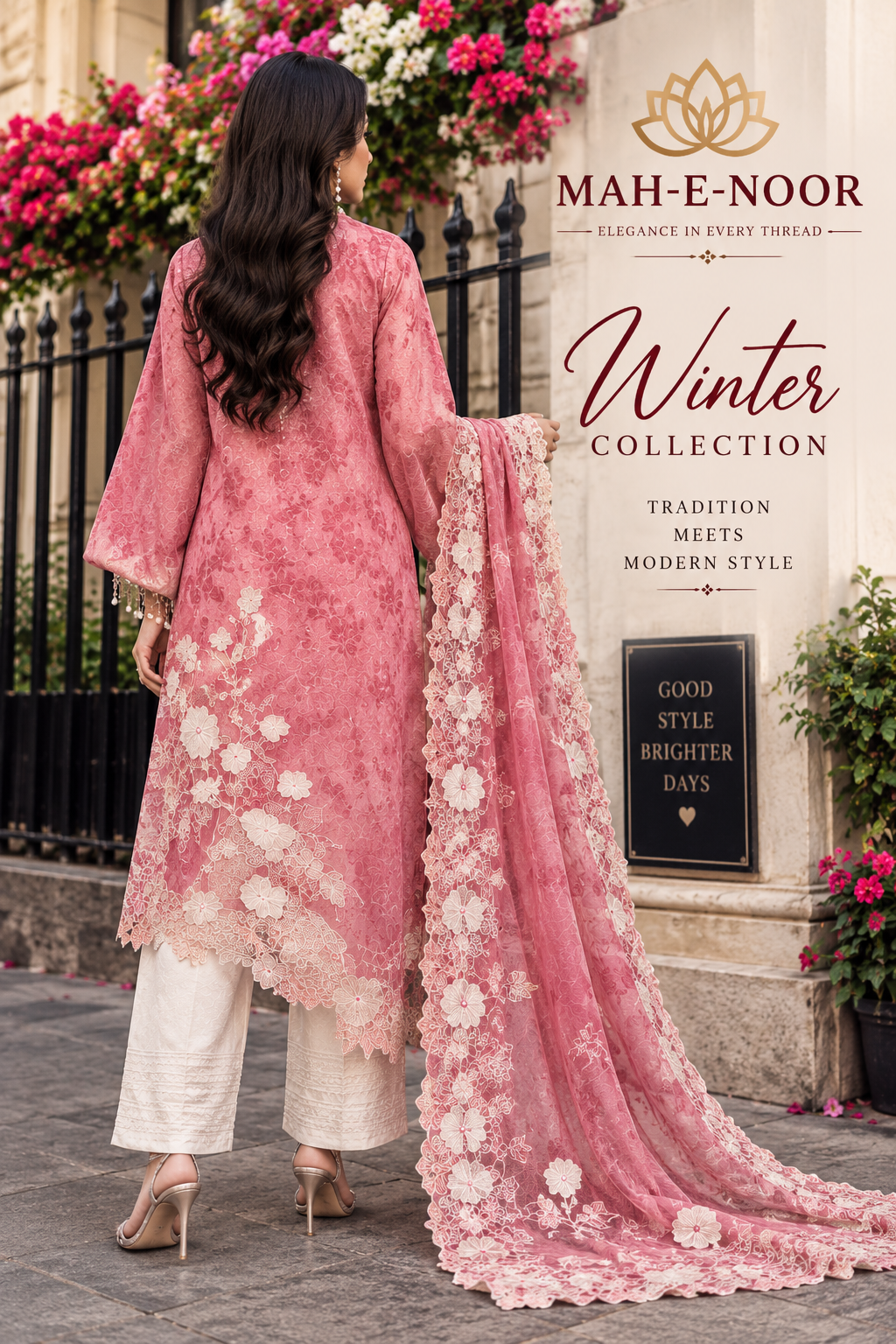 Mah-E-Noor winter 3pc premium slik