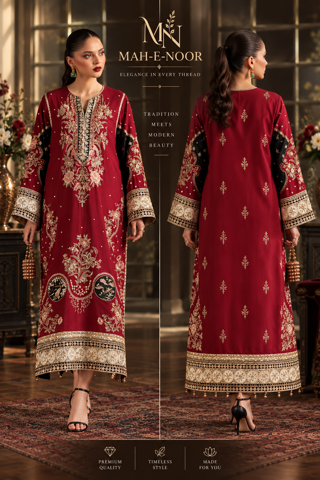 Mah-E-Noor winter 2pc ETHNIC SLIK