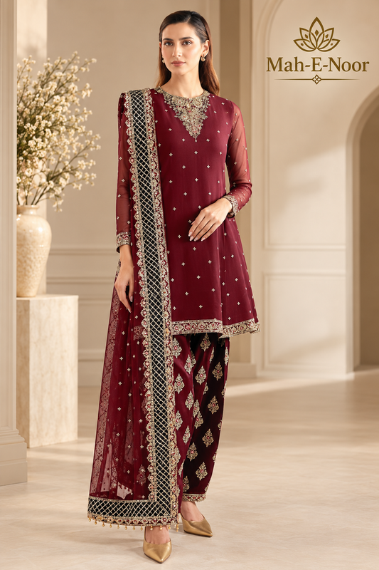 Mah-E-Noor winter 3pc Premium Emboridered Lawn