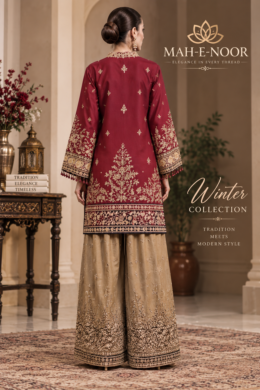 Mah-E-Noor winter 2pc kaftan slik