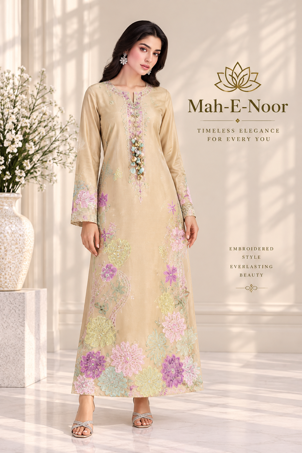 Mah-E-Noor winter 2pc Emboridered Silk