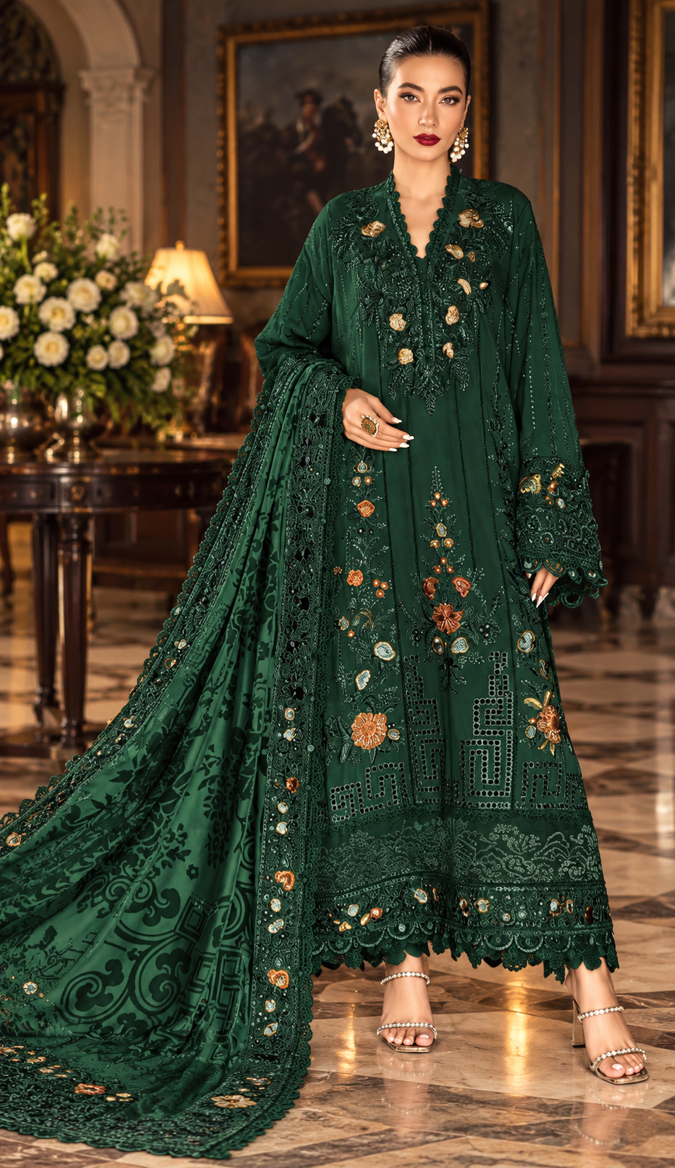 Mah-E-Noor winter 3pc Emboridered Viscose