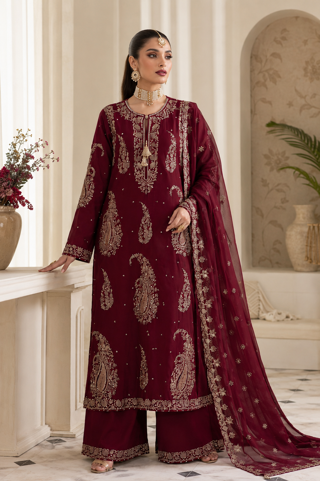 Mah-E-Noor silk Embroiderd 2pc