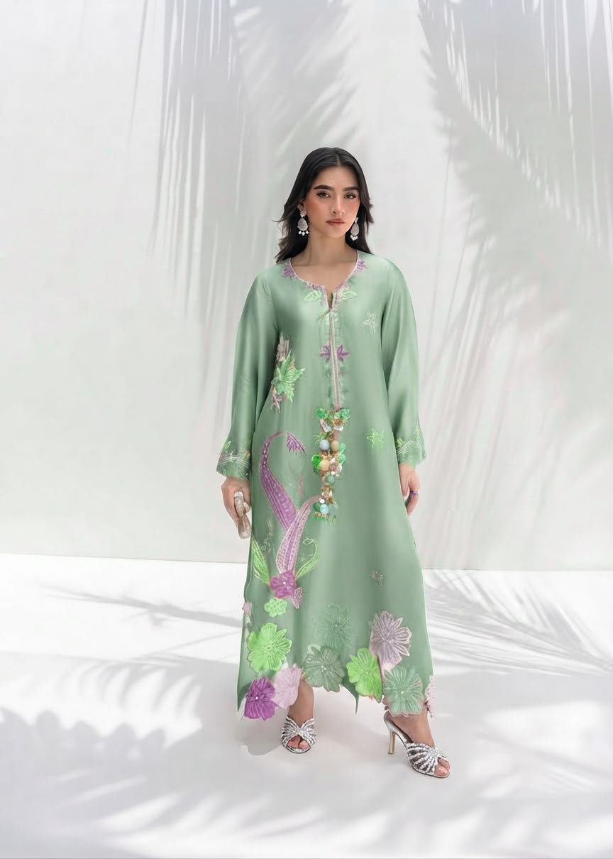 Mah-E-Noor winter 2pc Emboridered Silk