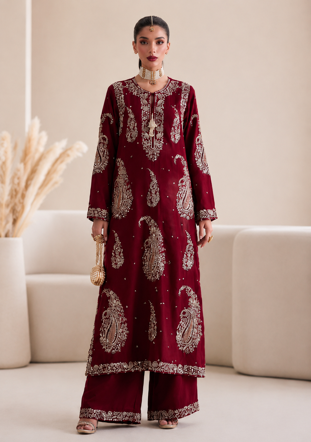 Mah-E-Noor silk Embroiderd 2pc