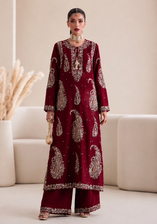 Mah-E-Noor silk Embroiderd 2pc