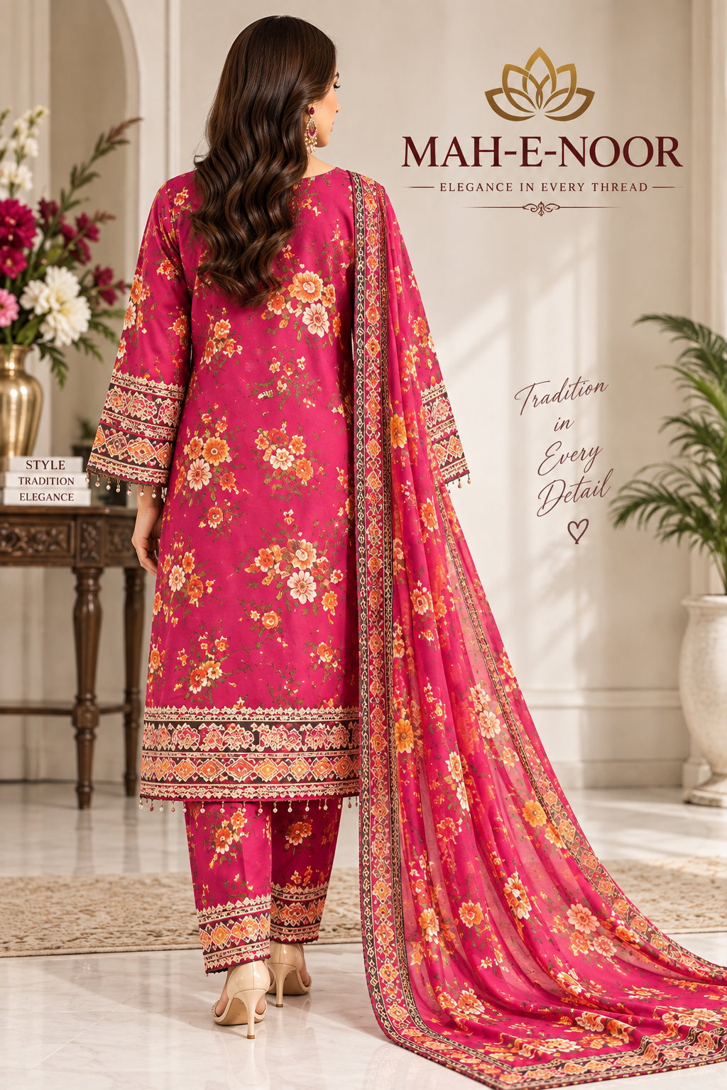 Mah-E-Noor winter 3pc premium slik