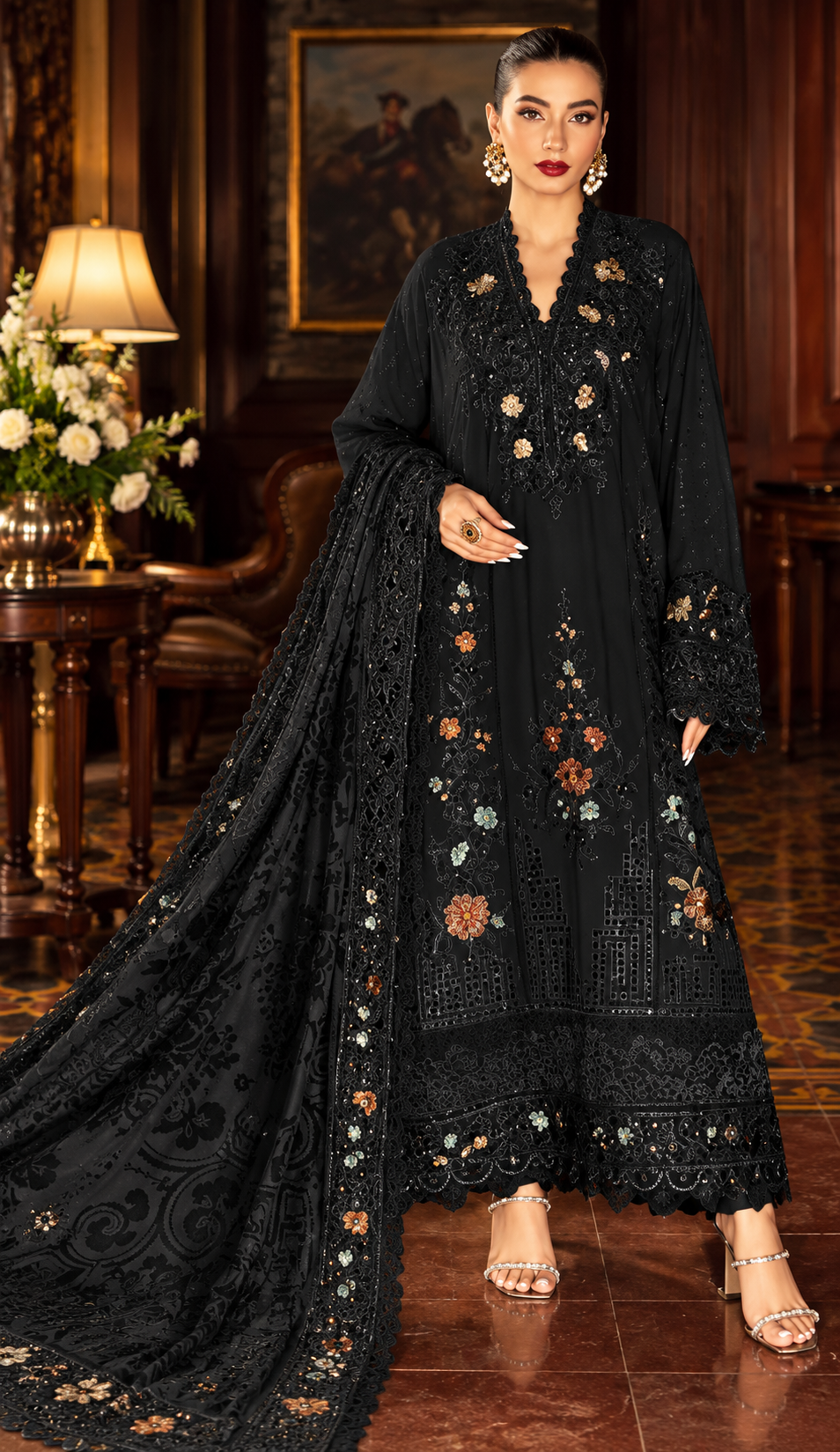 Mah-E-Noor winter 3pc Emboridered Viscose