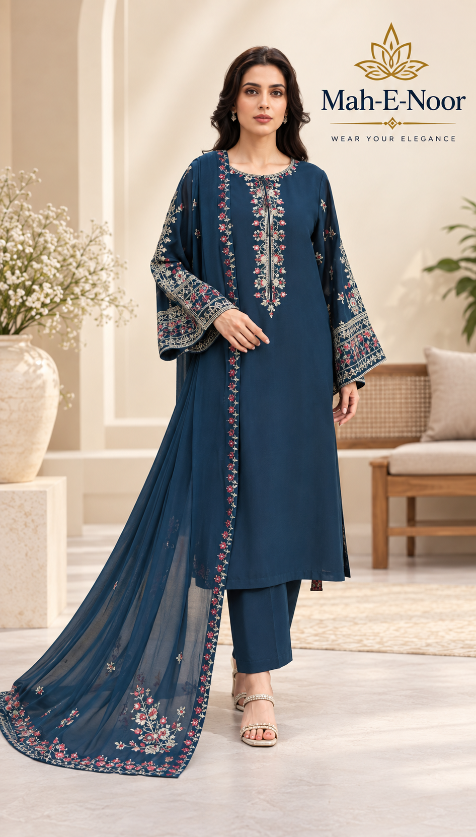 Mah-E-Noor winter 3pc Dyed Dhanak