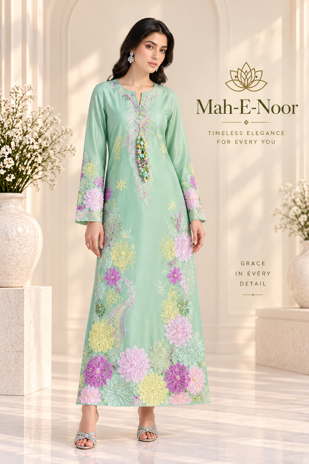 Mah-E-Noor winter 2pc Emboridered Silk