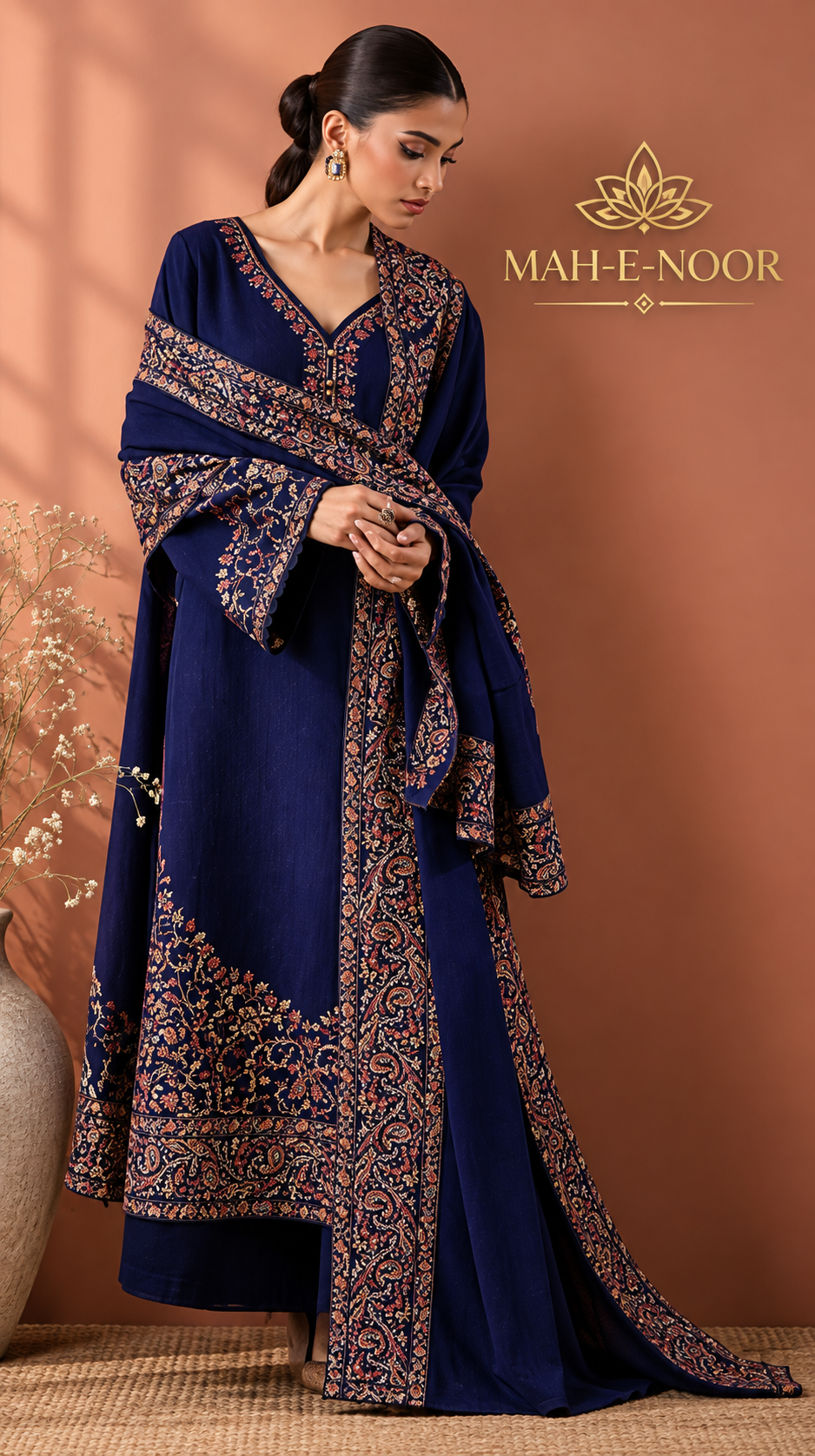 Mah-E-Noor winter 3pc Dyed Dhanak