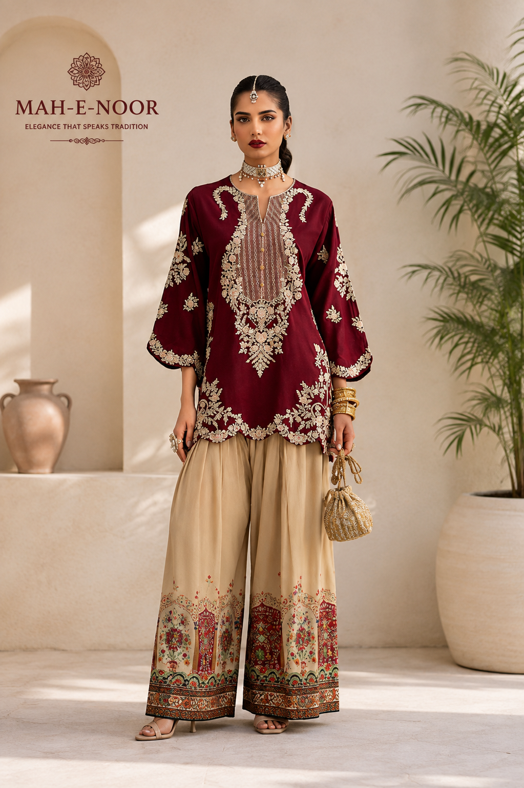 Mah-E-Noor silk Embroiderd 2pc