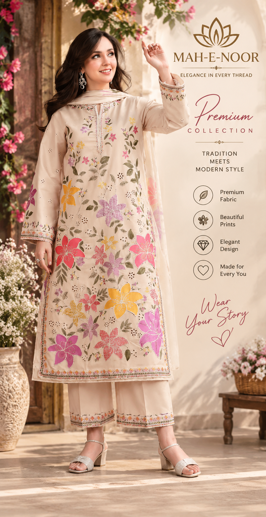 Mah-E-Noor winter 3pc Dyed Dhanak