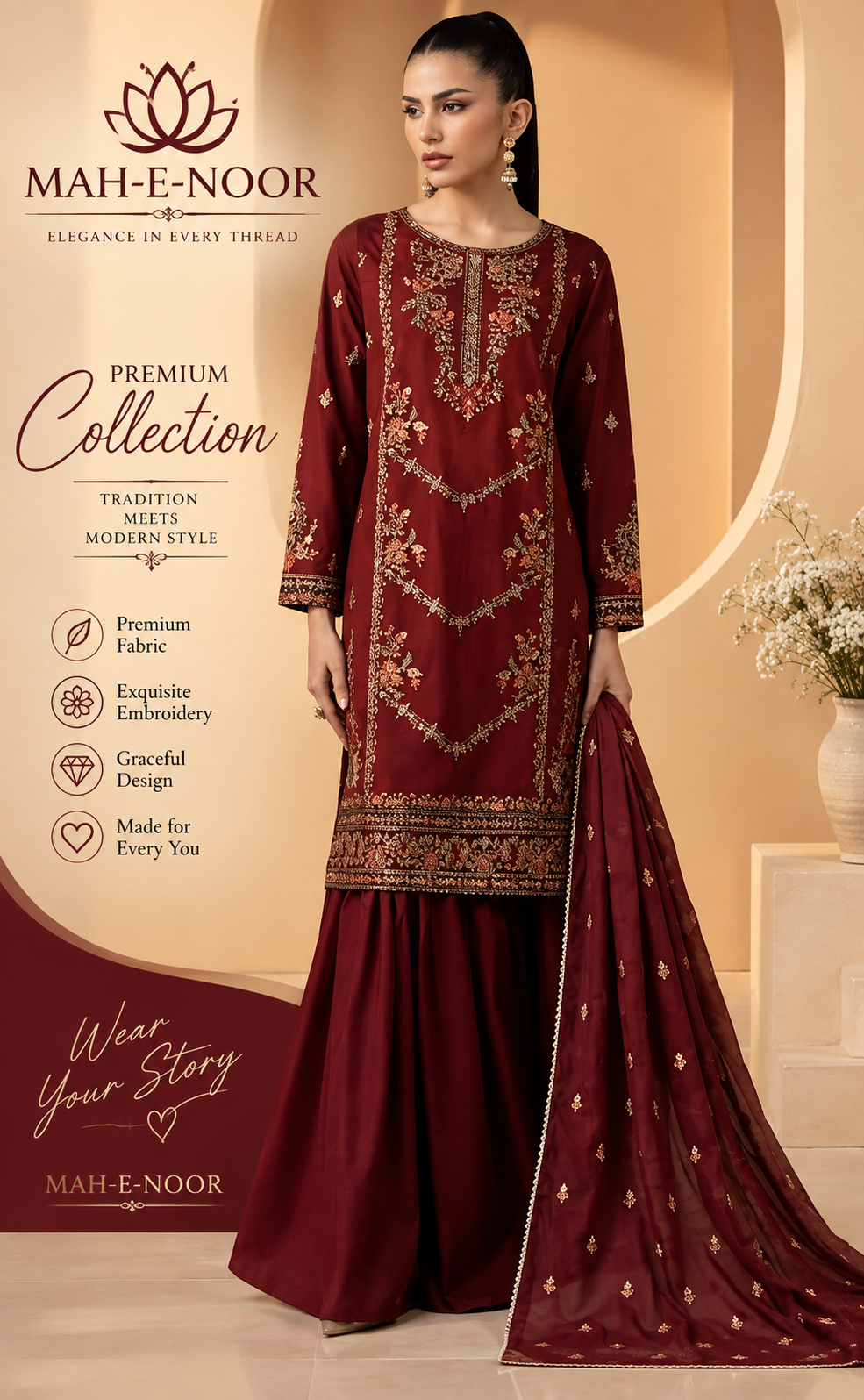 Mah-E-Noor winter 3pc Dyed Dhanak