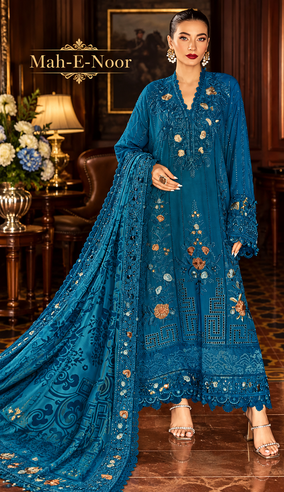 Mah-E-Noor winter 3pc Emboridered Viscose