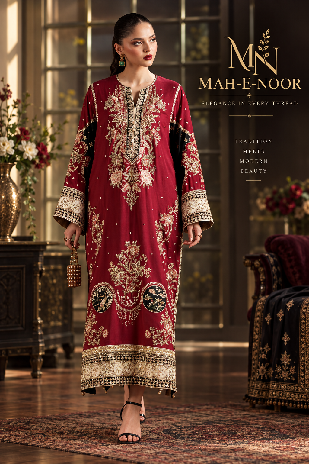 Mah-E-Noor winter 2pc ETHNIC SLIK