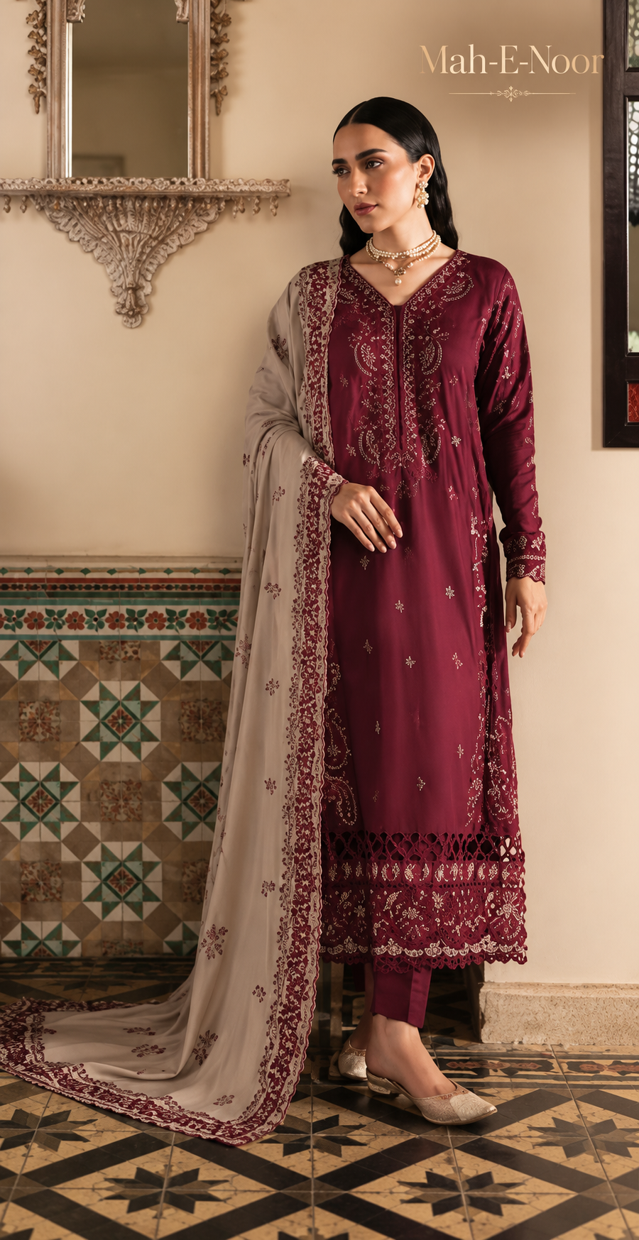 Mah-E-Noor winter 3pc Dyed Dhanak