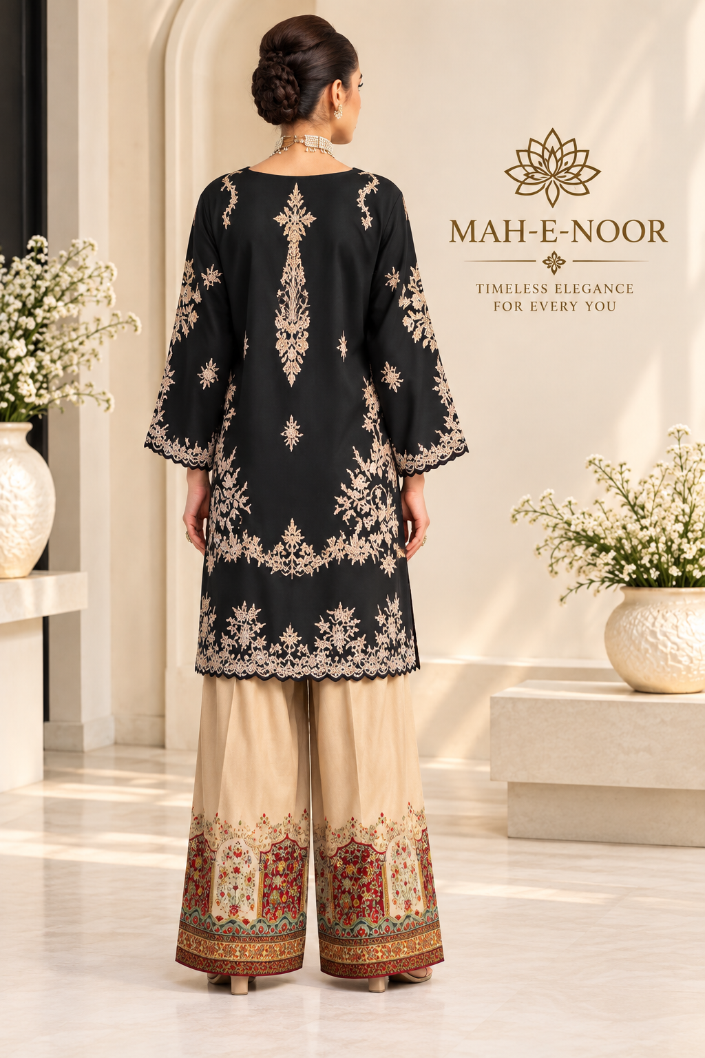 Mah-E-Noor winter 2pc Emboridered Silk