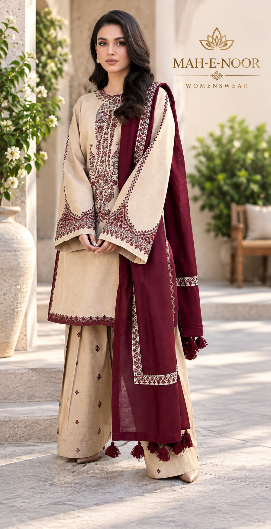 Mah-E-Noor winter 3pc Dyed Dhanak