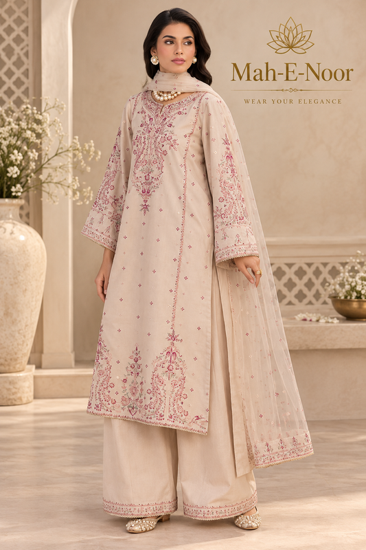 Mah-E-Noor winter 3pc Premium Emboridered Lawn