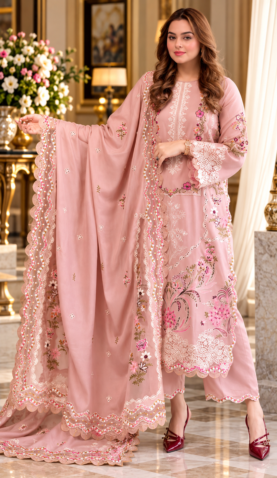 Mah-E-Noor winter 3pc Emboridered Viscose
