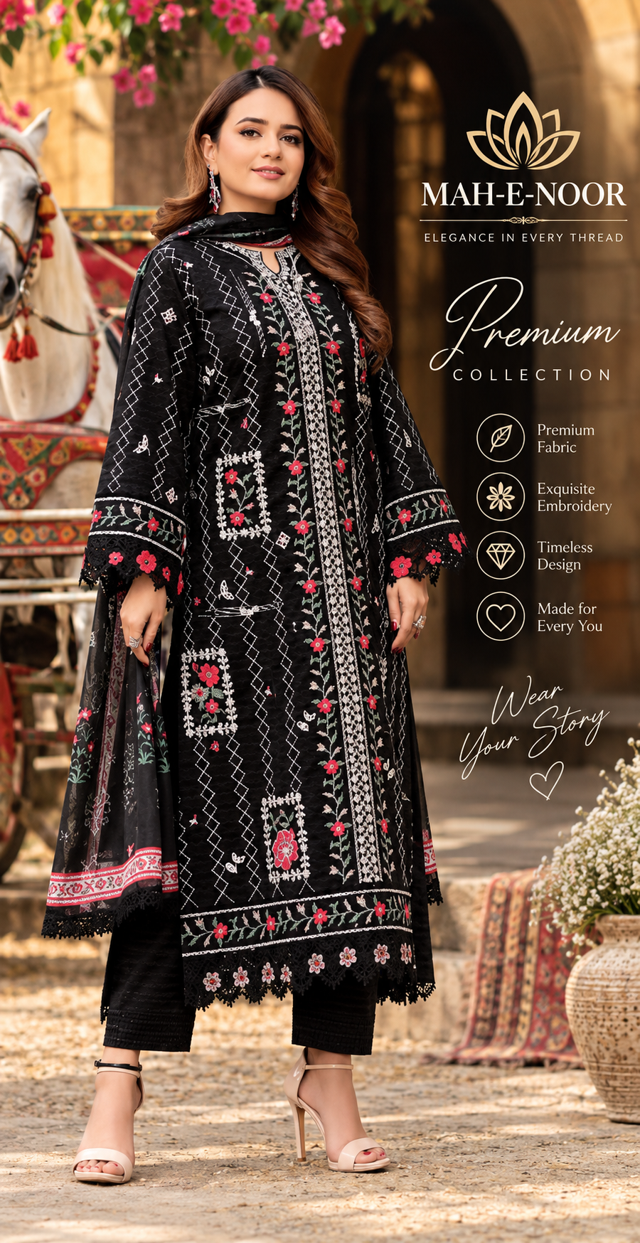 Mah-E-Noor winter 3pc Dyed Dhanak