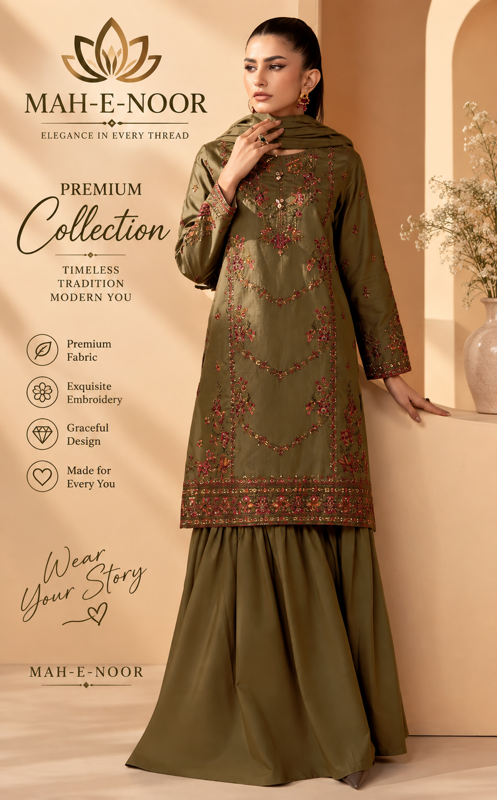 Mah-E-Noor winter 3pc Dyed Dhanak