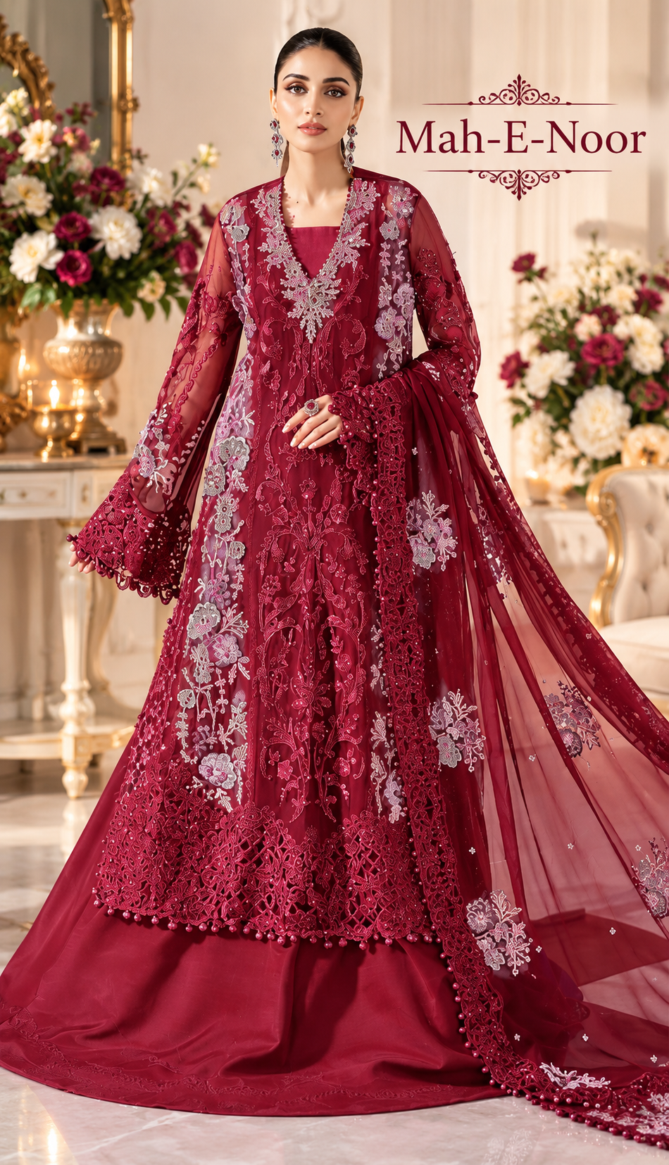 Mah-E-Noor winter 3pc Emboridered Viscose