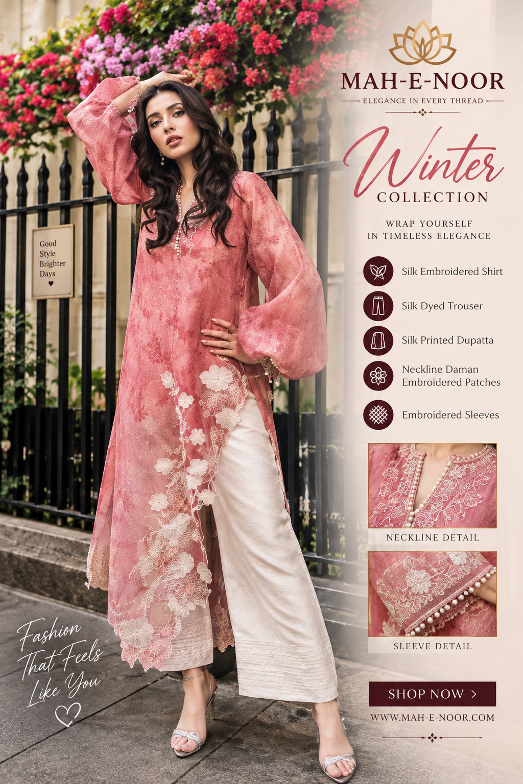 Mah-E-Noor winter 3pc premium slik