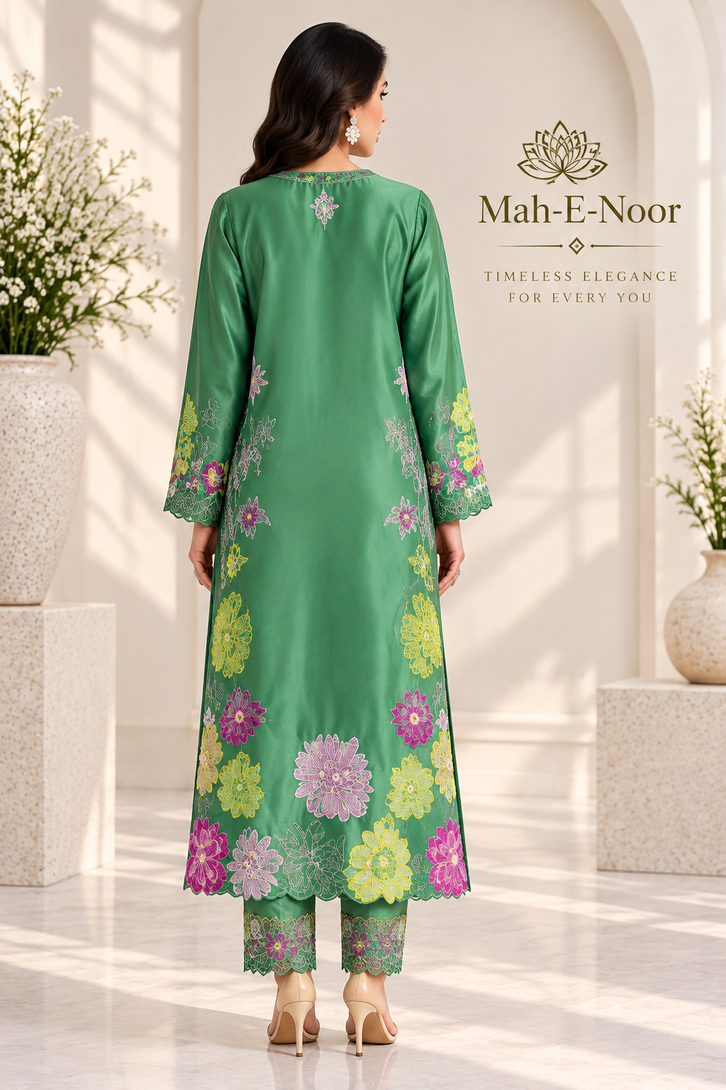 Mah-E-Noor winter 2pc Emboridered Silk