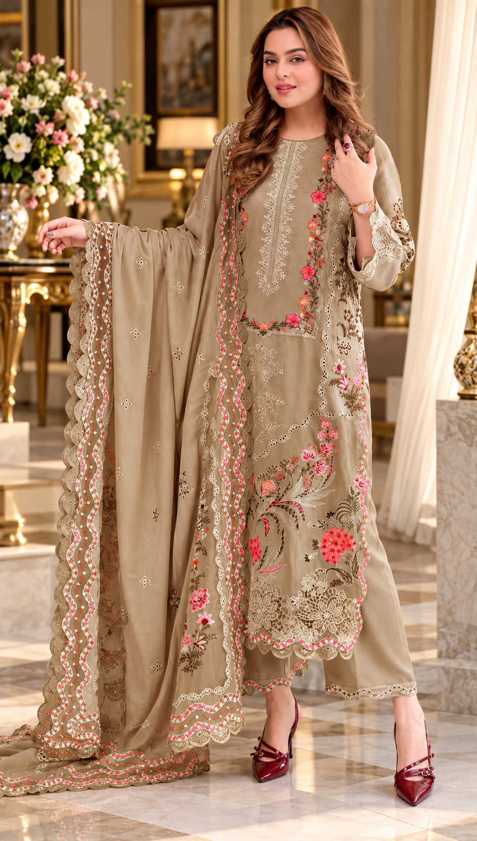 Mah-E-Noor winter 3pc Emboridered Viscose