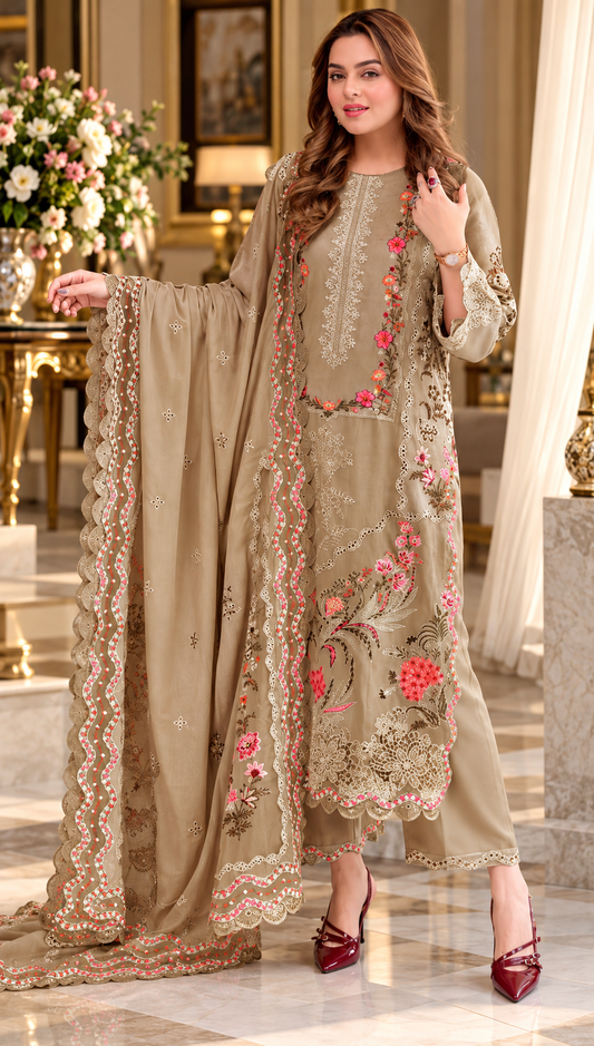 Mah-E-Noor winter 3pc Emboridered Viscose