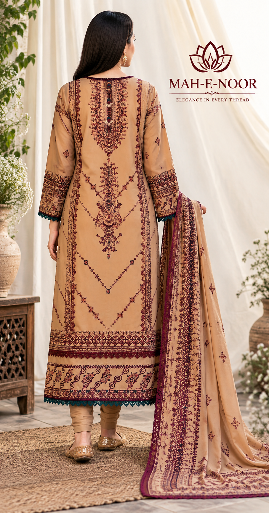 Mah-E-Noor winter 3pc Dyed Dhanak