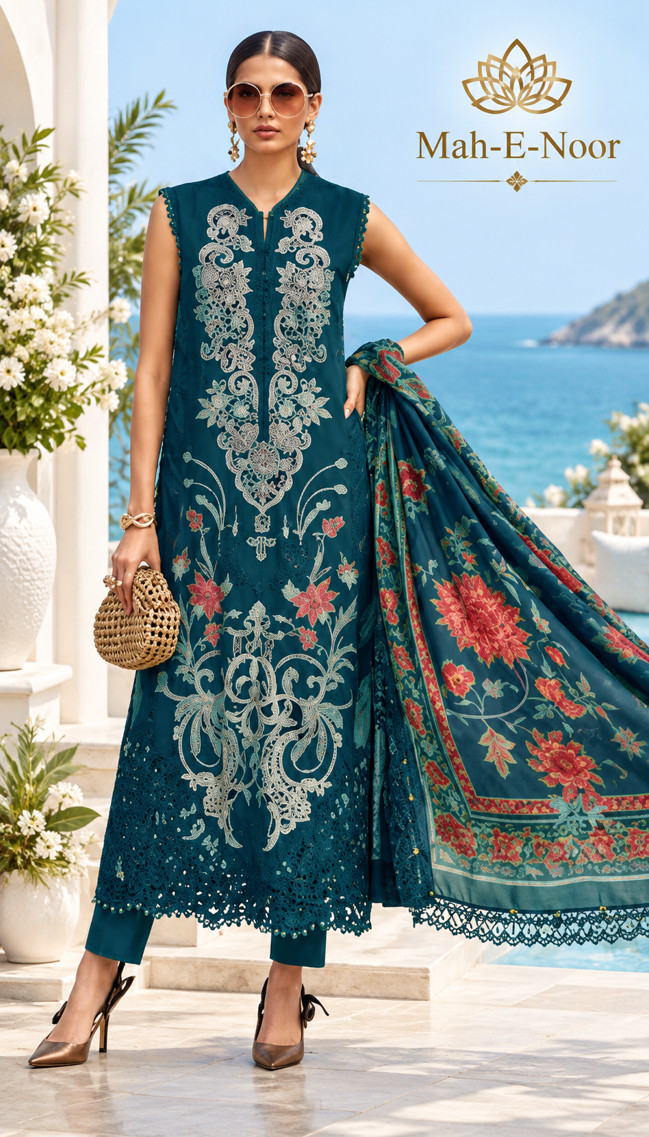 Mah-E-Noor winter 3pc Emboridered Viscose