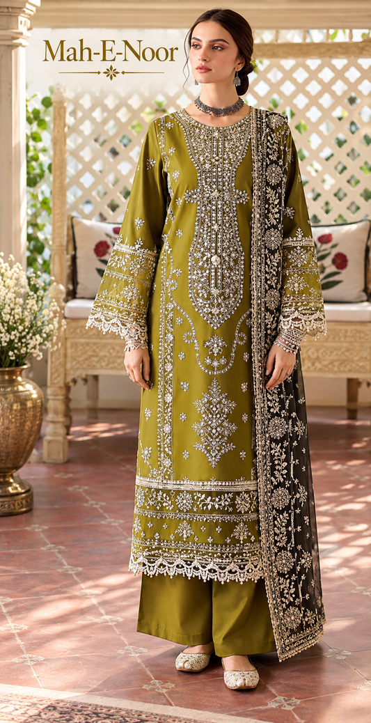 Mah-E-Noor winter 3pc Premium Emboridered Lawn