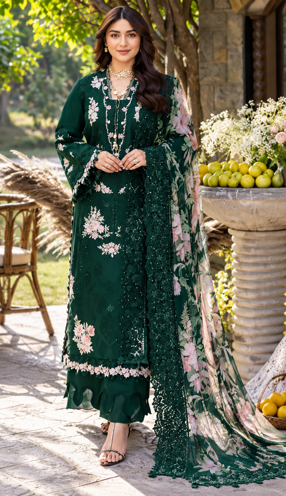 Mah-E-Noor winter 3pc Emboridered Viscose