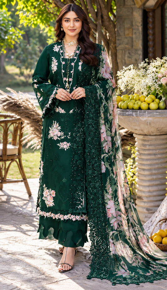 Mah-E-Noor winter 3pc Emboridered Viscose