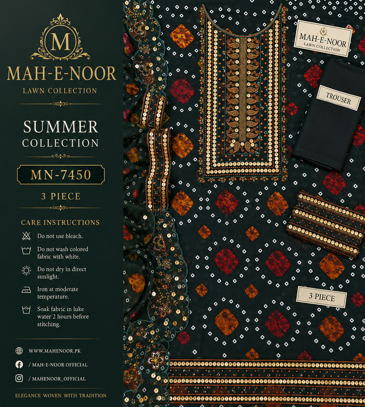 Mah-E-Noor Premium Lawn 3-Piece suit