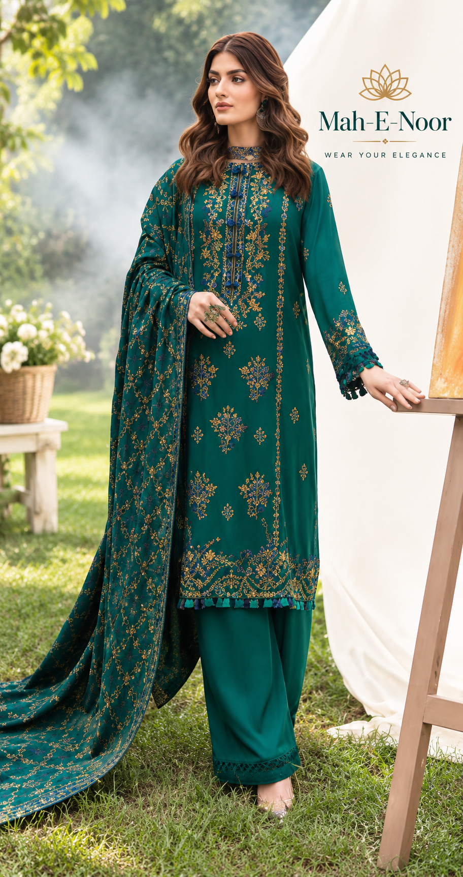 Mah-E-Noor winter 3pc Dyed Dhanak