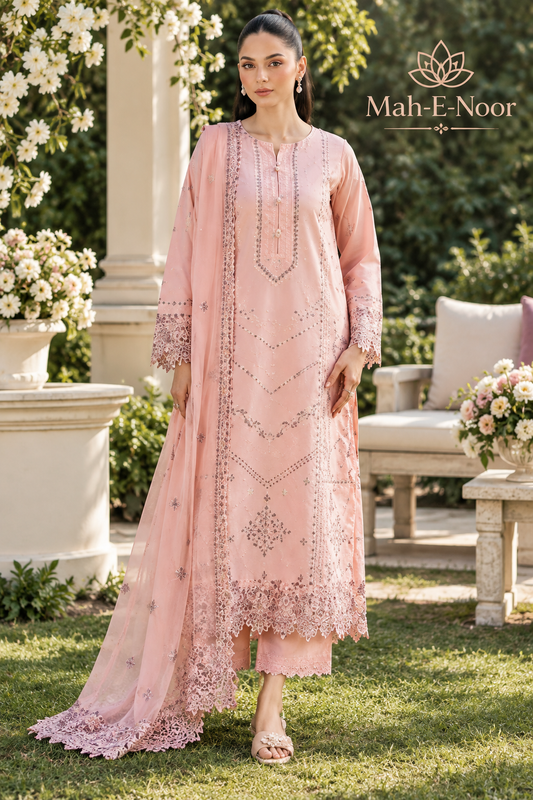 Mah-E-Noor winter 3pc Premium Emboridered Lawn